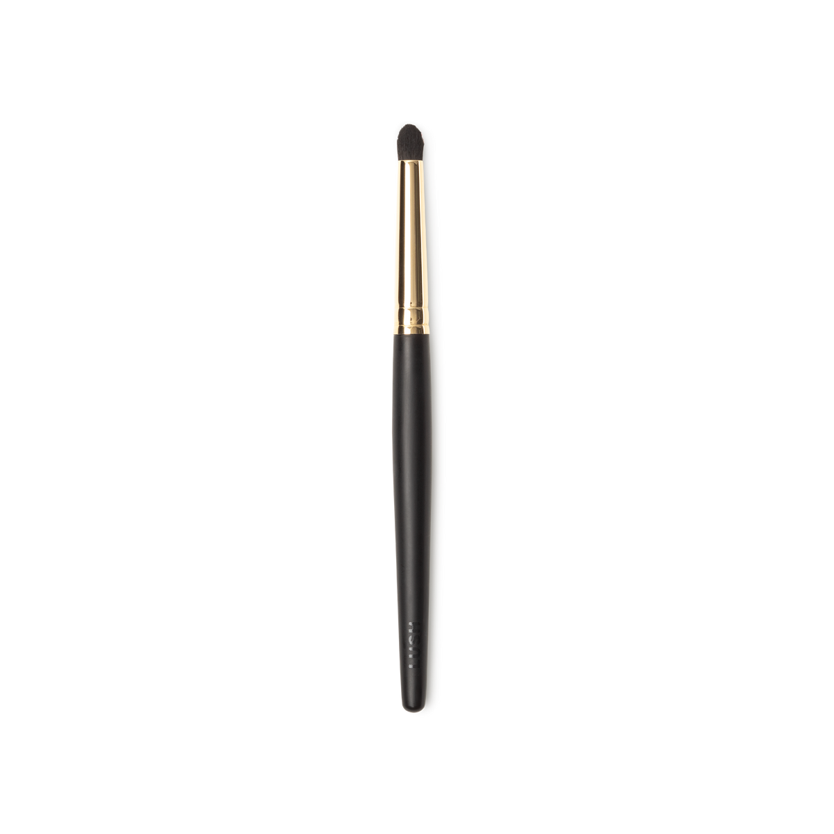 Blur In Love Brush. A small pencil brush, with circular brown bristles and a gold and dark wooden handle.