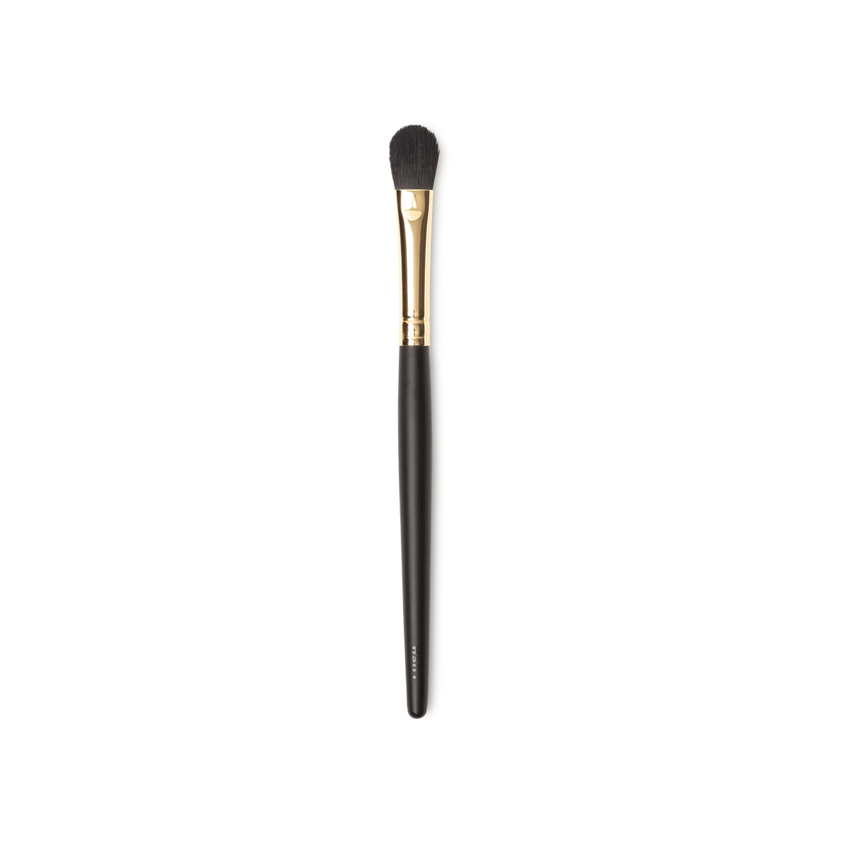 Hey Big Blender Brush. A small blending brush, with flat, tapered brown bristles and a gold and dark wooden handle.